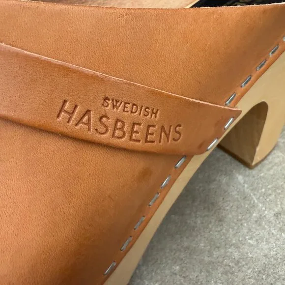 NEW SWEDISH HASBEENS SLIP IN 10 Women's Wooden Leather Clog Mule Shoe NWOB - Picture 7 of 12